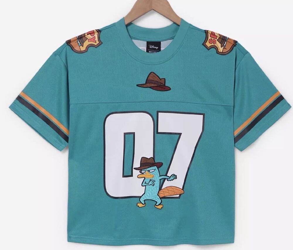 disney boxlunch Phineas Ferb embroidered sports football jersey cropped large